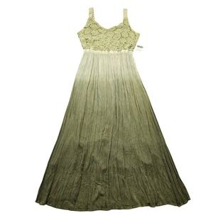 Indigo Thread Co‎ Green Ombre Lace Bodice Maxi Dress Small Boho Festival Crinkle